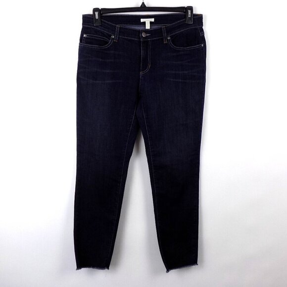 Eileen Fisher Jeans Size 10 Blue Dark Wash High Rise Skinny Ankle Raw Hem - Picture 1 of 5